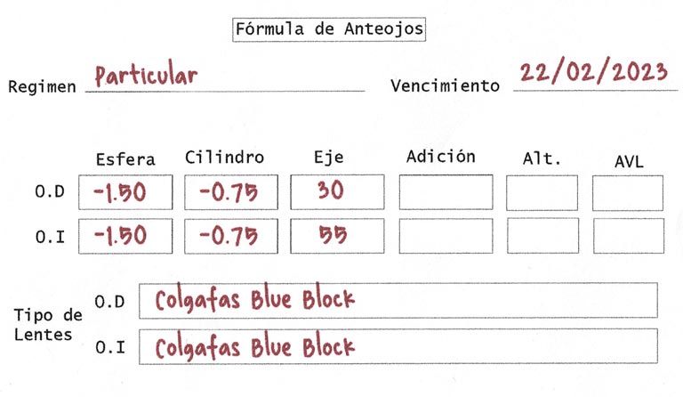 formula de gafas / prescripcion de anteojos normal